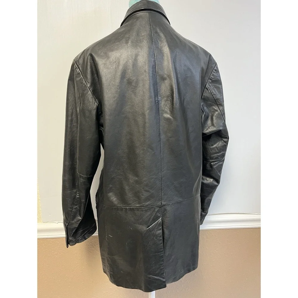 Vintage 90's Y2K BANANA REPUBLIC Black Leather Coat Mens Large‎